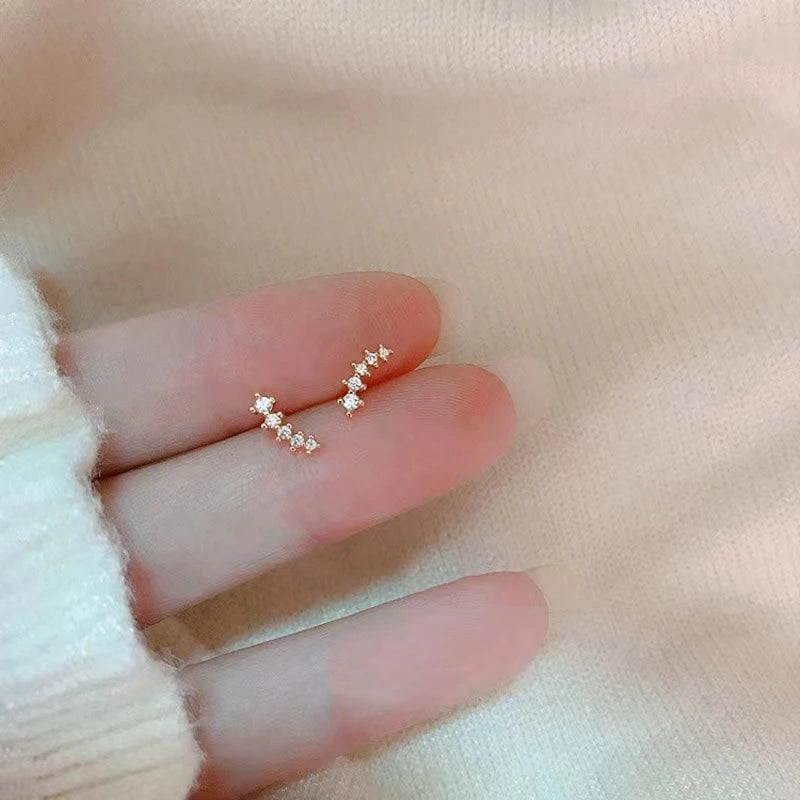 Tibetan Silver Korea Exquisite Curved Shiny Zircon Wheat Stud Earrings for Women Sweet Romantic Wedding Pendiente Plata Jewelry