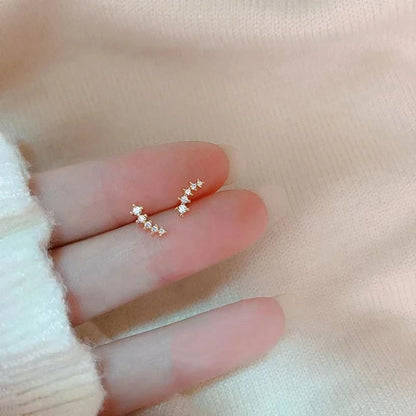 Tibetan Silver Korea Exquisite Curved Shiny Zircon Wheat Stud Earrings for Women Sweet Romantic Wedding Pendiente Plata Jewelry