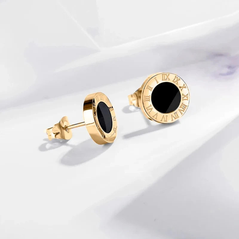 Fashion New Stainless Steel Acrylic Crystal Stud for Women Men Jewelry Vintage Roman Numerals Small Earring