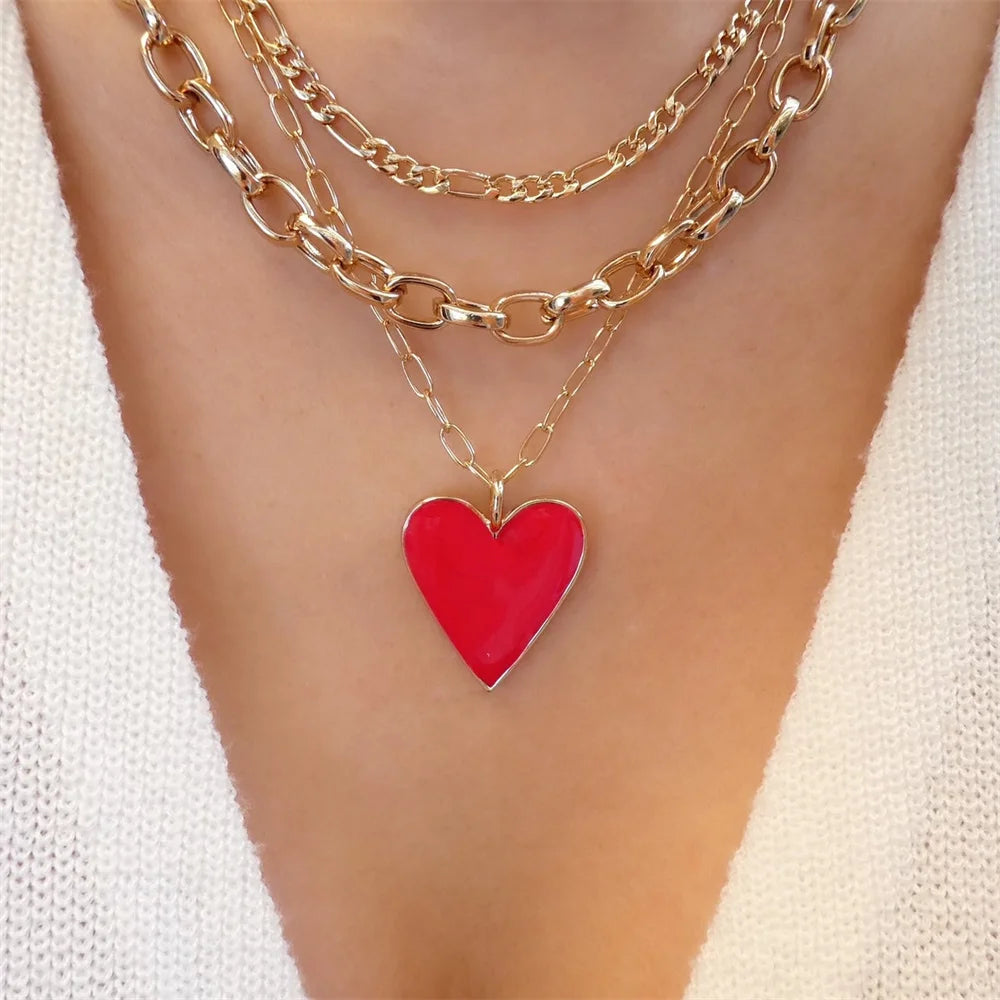 Red Heart Flower Necklace