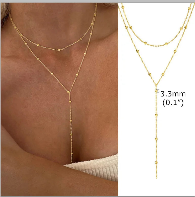 Beaded Long Chain Y Shape Necklace For Women, Minimalist Drop Bar Pendant Choker Necklaces, Clavicle Chain Jewelry