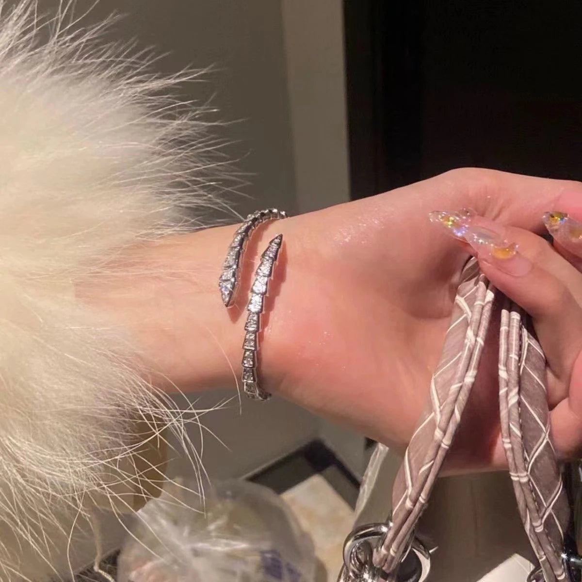 Snake Bone Cubic Zirconia Open Bracelets