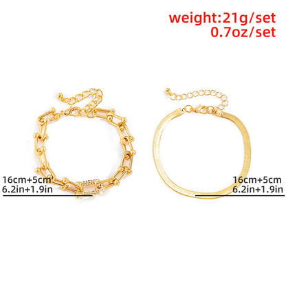 2 Piece Stacking U Link Crystal Bracelet Set