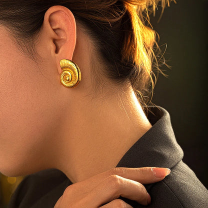 Vintage Stainless Steel Gold Plated Texture Snail Conch Shell Earrings for Women CZ Zircon Starfish Earring Beach Jewelry Gifts