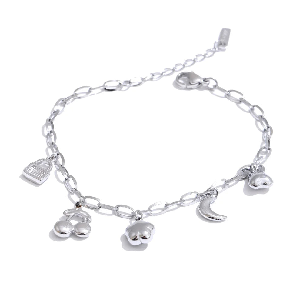 Flower Cherry Moon Drop Chain Bracelet