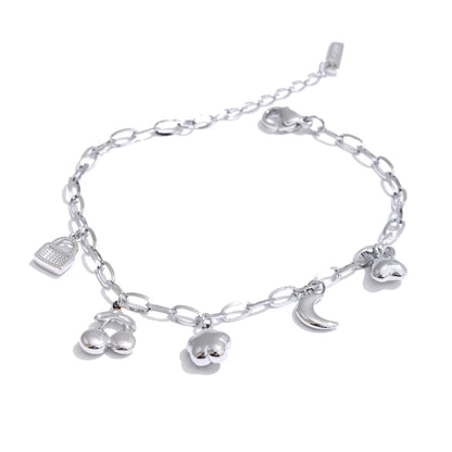 Flower Cherry Moon Drop Chain Bracelet