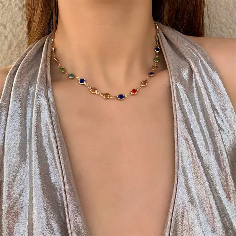 Colorful Crystal Tassel Necklace