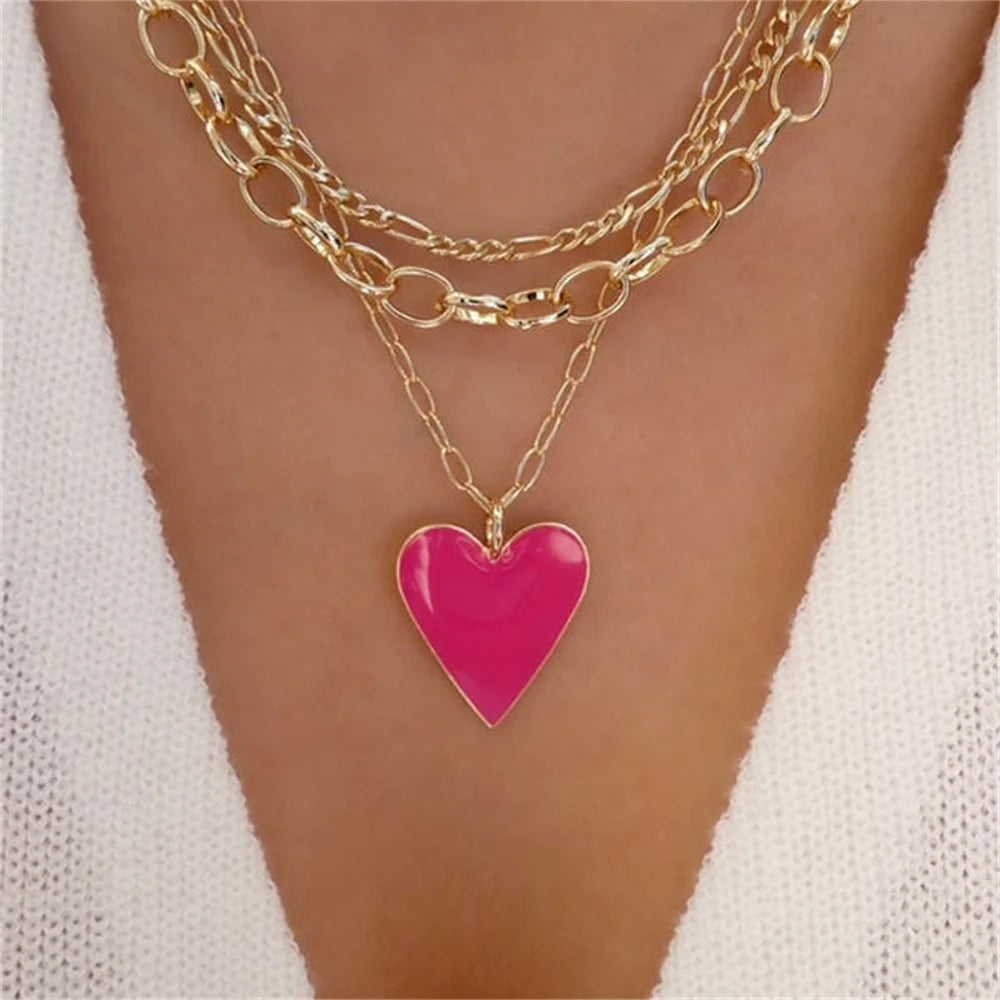 Red Heart Flower Necklace