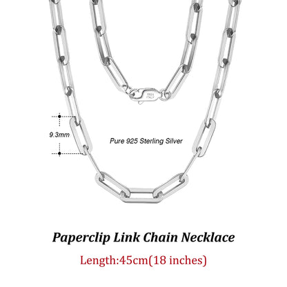 ORSA JEWELS Genuine 925 Sterling Silver Paperclip Neck Chain 6/9.3/12mm Basic Link Chain Necklace for Men Women Jewelry SC39