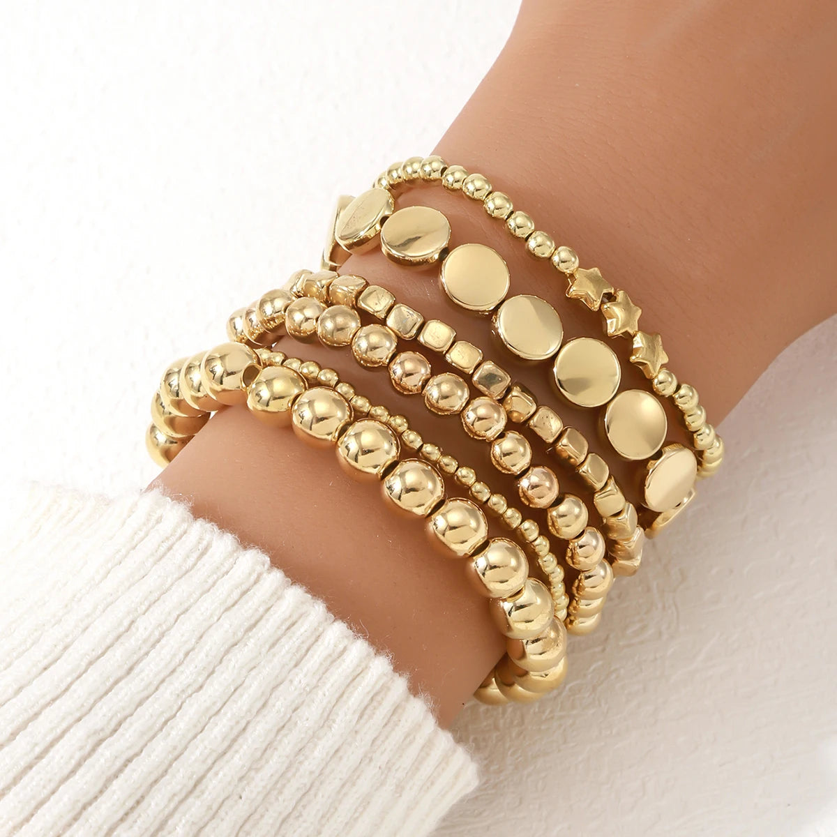 Vintage CCB Bead Beaded Bracelet Creative Flat Bead Star Bead Bracelet Set for Women's Bohemian Daily Versatile Jewelry Gifts