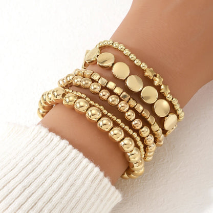 Vintage CCB Bead Beaded Bracelet Creative Flat Bead Star Bead Bracelet Set for Women's Bohemian Daily Versatile Jewelry Gifts