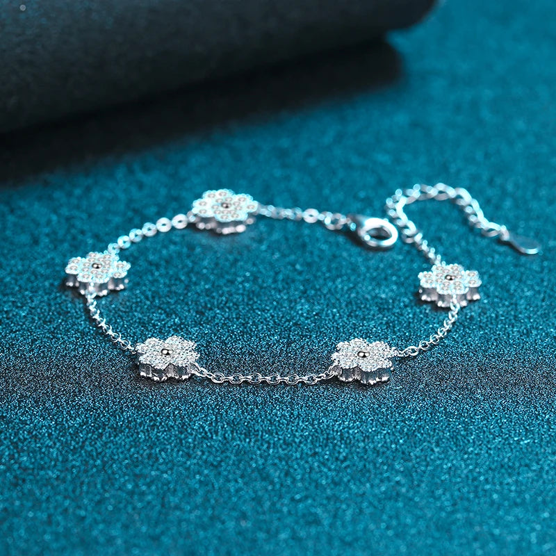 Silver Five-Flower, Four-Leaf Clover Chain