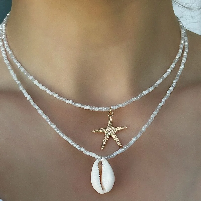 Starfish Shell Beaded Necklace