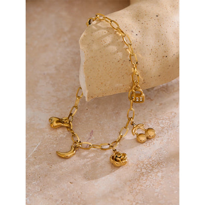 Flower Cherry Moon Drop Chain Bracelet