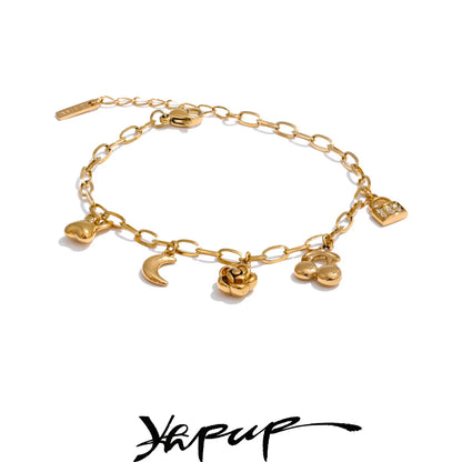 Flower Cherry Moon Drop Chain Bracelet