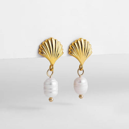 Vintage Stainless Steel Gold Plated Texture Snail Conch Shell Earrings for Women CZ Zircon Starfish Earring Beach Jewelry Gifts