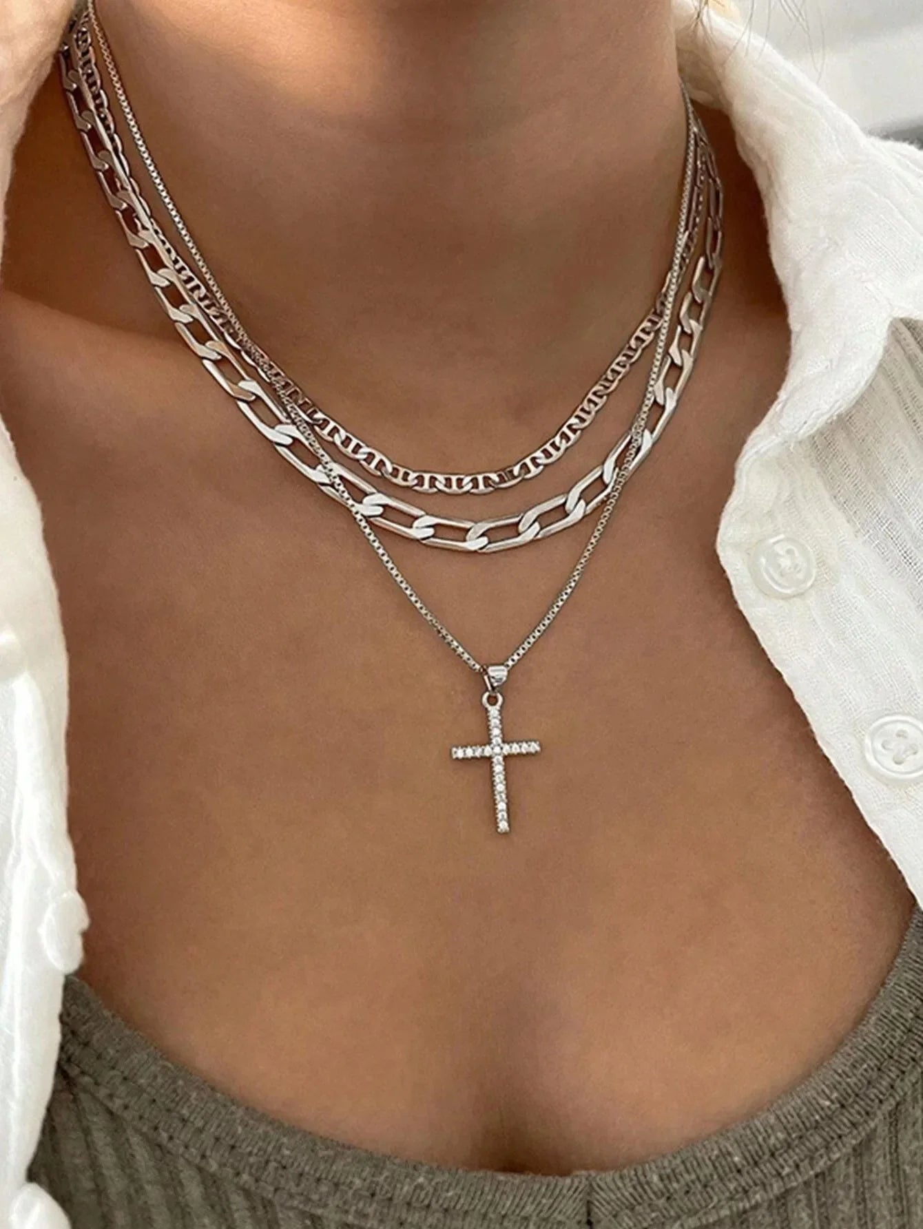Cross Necklace for Women Stackable Stacked Stacking Layering Layered Necklaces Gold Necklace Cross Pendant Diamond Jewelry Gift