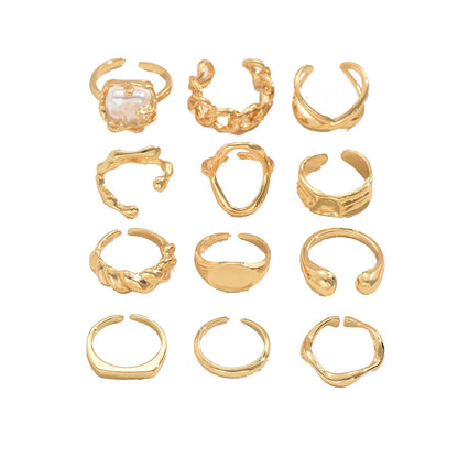 Geometric Pearl / Stone Ring Sets