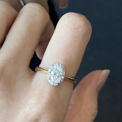 Oval Crystal Gold Band Ring